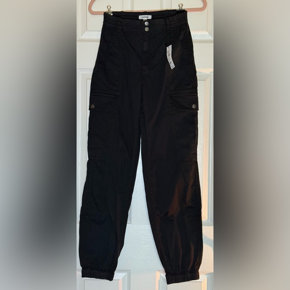Garage Jet Black Cargo Pants with Snap Pockets